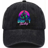 Funny Bigfoot Bowling Vaporwave Gift Washed Cotton Baseball Cap