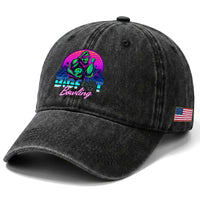 Funny Bigfoot Bowling Vaporwave Gift Washed Cotton Baseball Cap