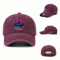 Funny Bigfoot Bowling Vaporwave Gift Washed Cotton Baseball Cap
