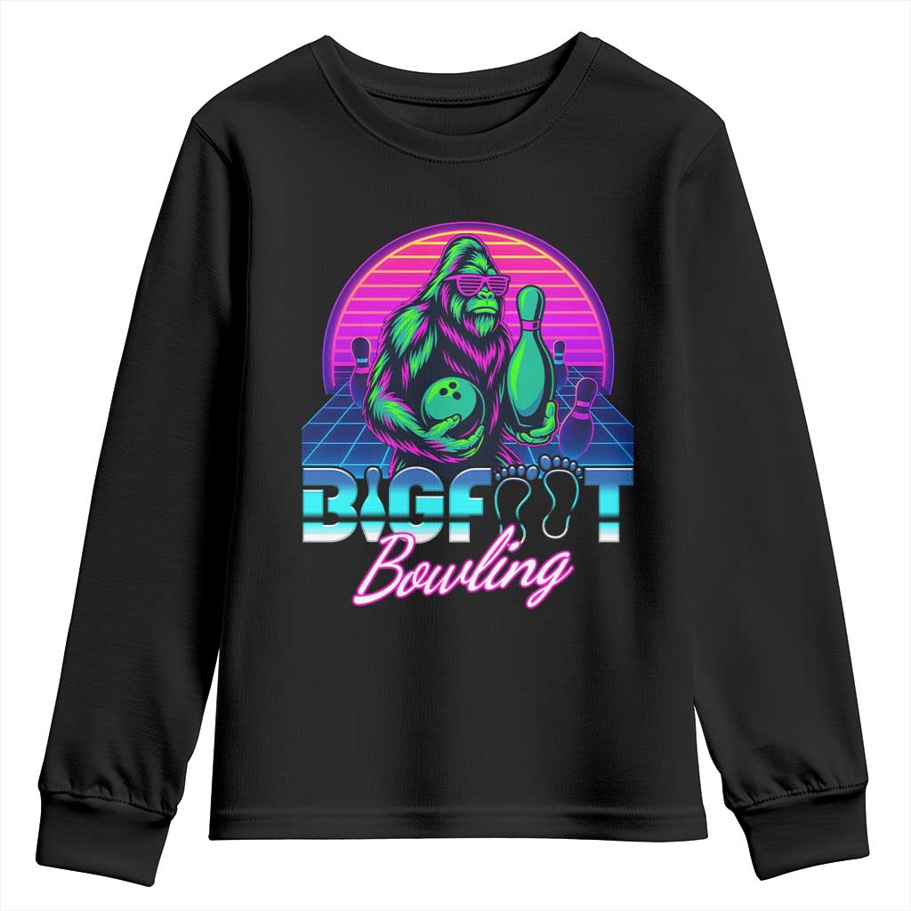 Funny Bigfoot Bowling Vaporwave Gift Youth Sweatshirt - Wonder Print Shop