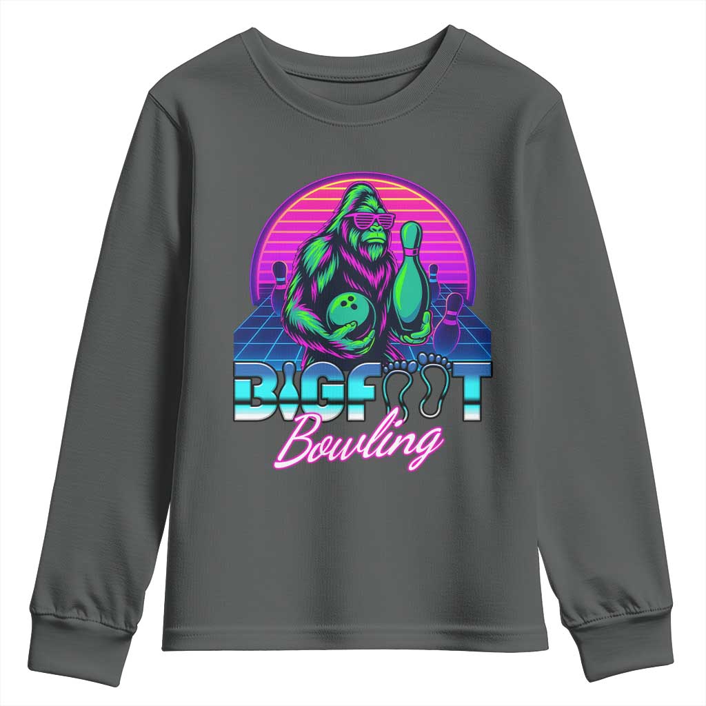 Funny Bigfoot Bowling Vaporwave Gift Youth Sweatshirt - Wonder Print Shop