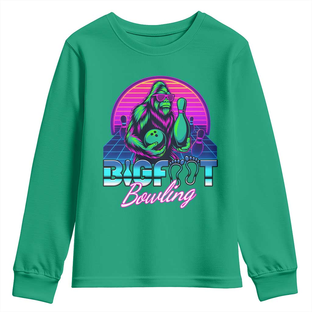 Funny Bigfoot Bowling Vaporwave Gift Youth Sweatshirt - Wonder Print Shop