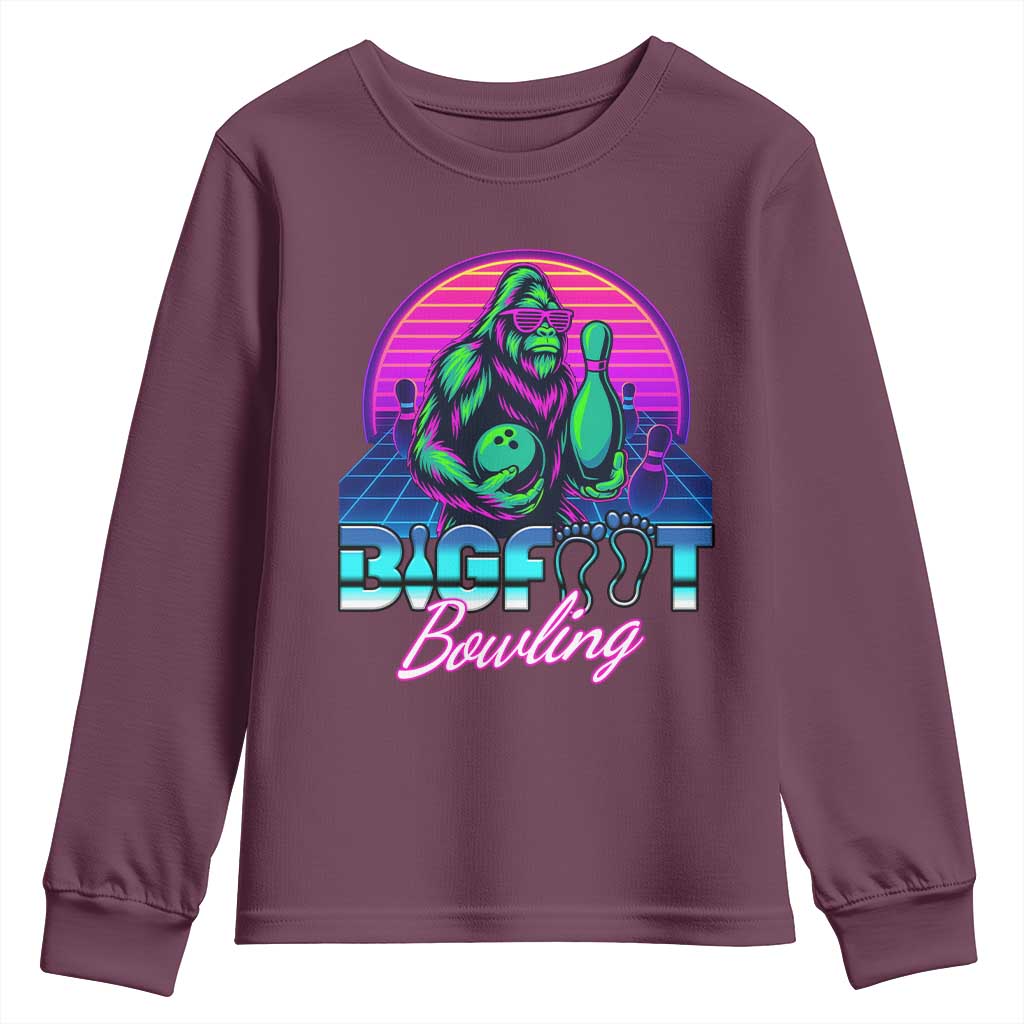 Funny Bigfoot Bowling Vaporwave Gift Youth Sweatshirt - Wonder Print Shop