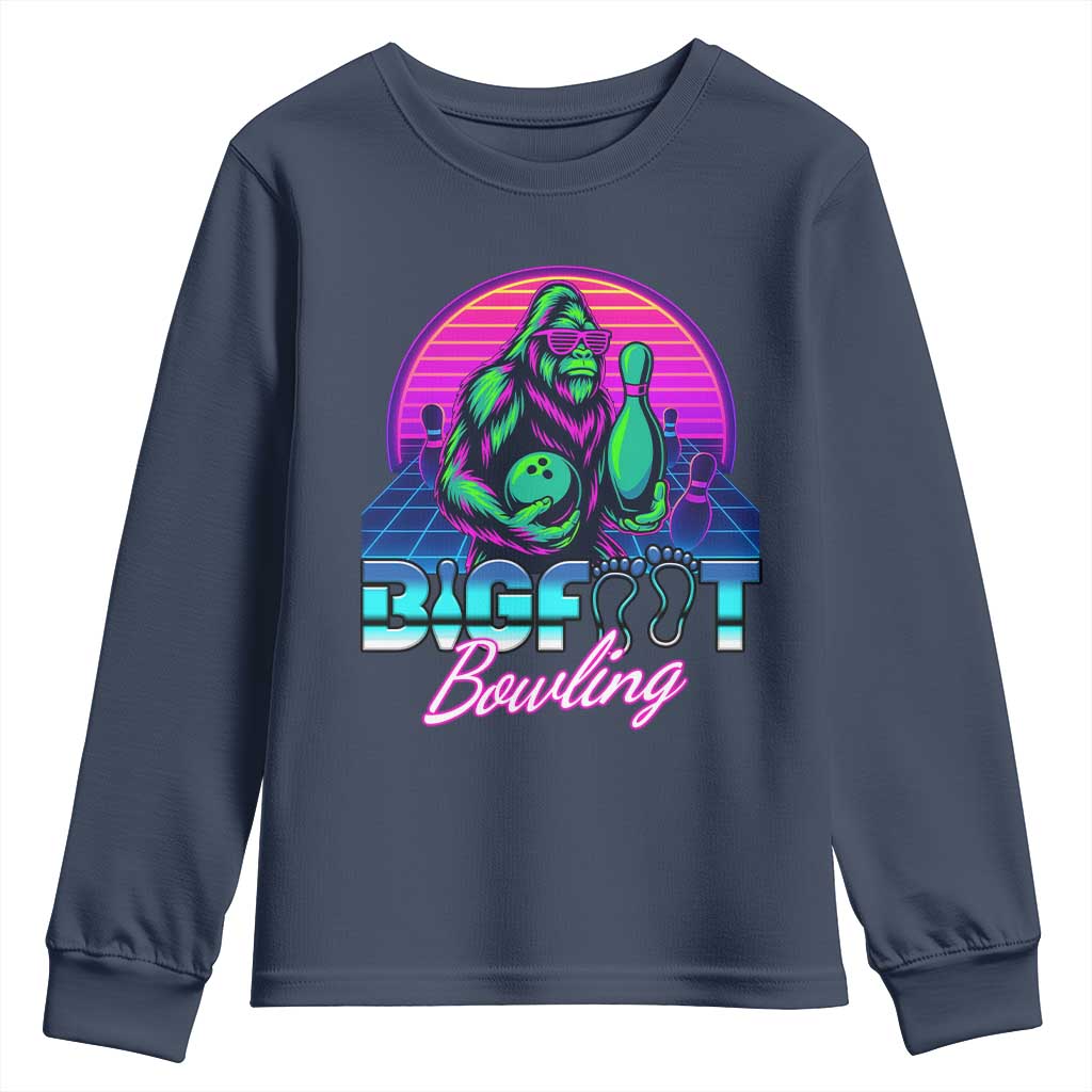Funny Bigfoot Bowling Vaporwave Gift Youth Sweatshirt - Wonder Print Shop