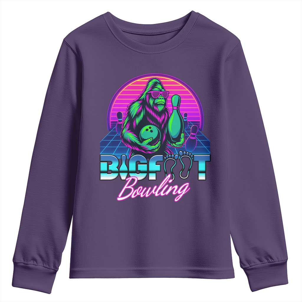 Funny Bigfoot Bowling Vaporwave Gift Youth Sweatshirt - Wonder Print Shop