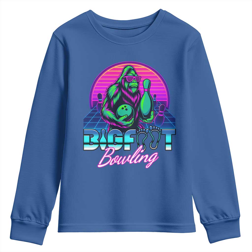 Funny Bigfoot Bowling Vaporwave Gift Youth Sweatshirt - Wonder Print Shop