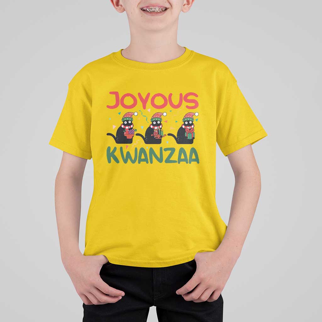 Joyous Kwanzaa T Shirt For Kid Funny Cats With Kinara And Presents Cultural Pride Gift - Wonder Print Shop