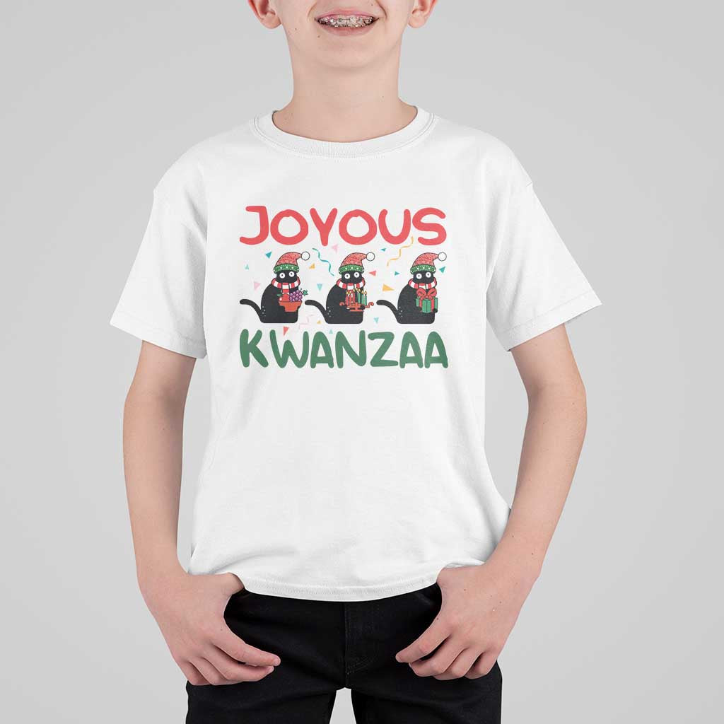 Joyous Kwanzaa T Shirt For Kid Funny Cats With Kinara And Presents Cultural Pride Gift - Wonder Print Shop