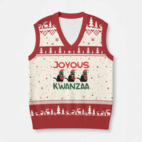 Joyous Kwanzaa V-Neck Knit Sweater Vest Funny Cats With Kinara And Presents Cultural Pride Gift - Wonder Print Shop