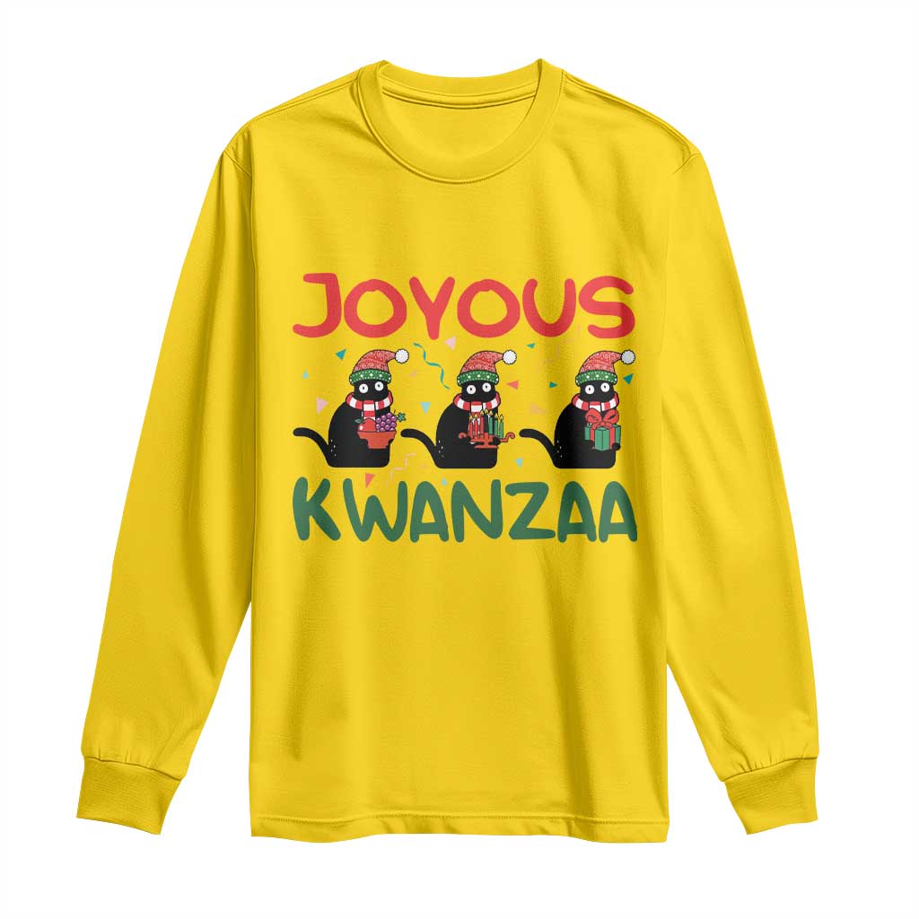 Joyous Kwanzaa Long Sleeve Shirt Funny Cats With Kinara And Presents Cultural Pride Gift - Wonder Print Shop
