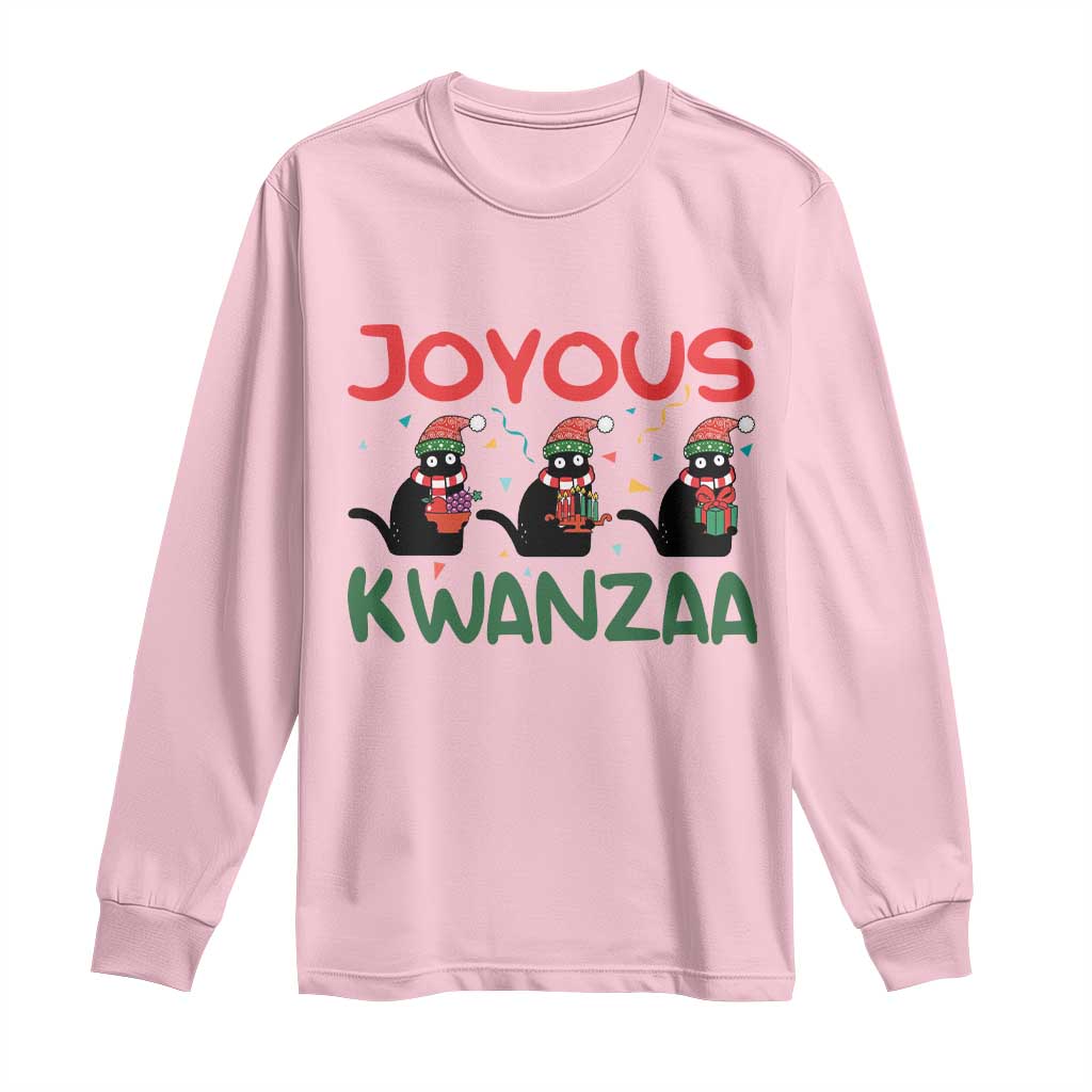 Joyous Kwanzaa Long Sleeve Shirt Funny Cats With Kinara And Presents Cultural Pride Gift - Wonder Print Shop