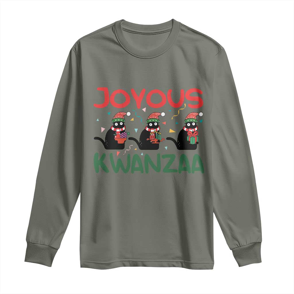 Joyous Kwanzaa Long Sleeve Shirt Funny Cats With Kinara And Presents Cultural Pride Gift - Wonder Print Shop
