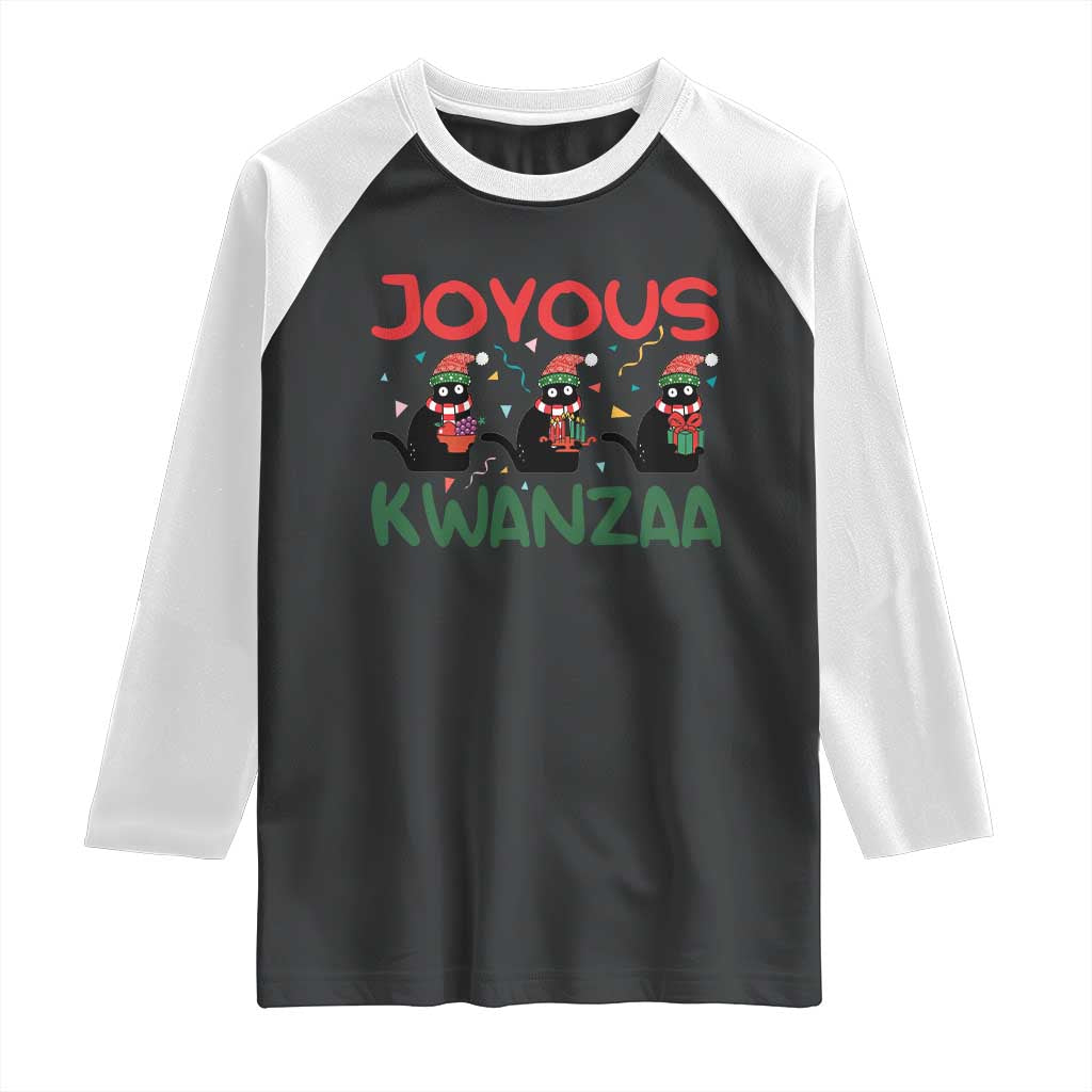 Joyous Kwanzaa Raglan Shirt Funny Cats With Kinara And Presents Cultural Pride Gift - Wonder Print Shop