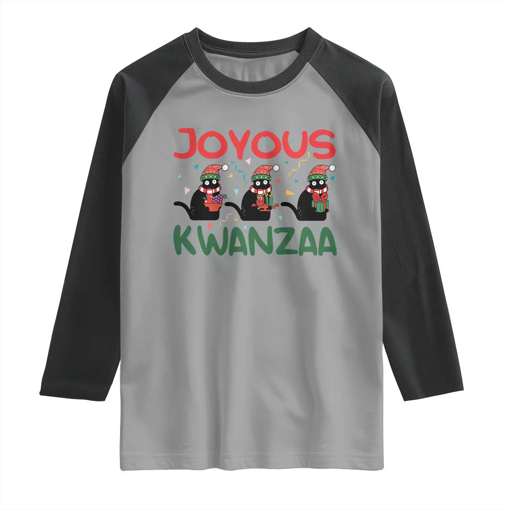 Joyous Kwanzaa Raglan Shirt Funny Cats With Kinara And Presents Cultural Pride Gift - Wonder Print Shop
