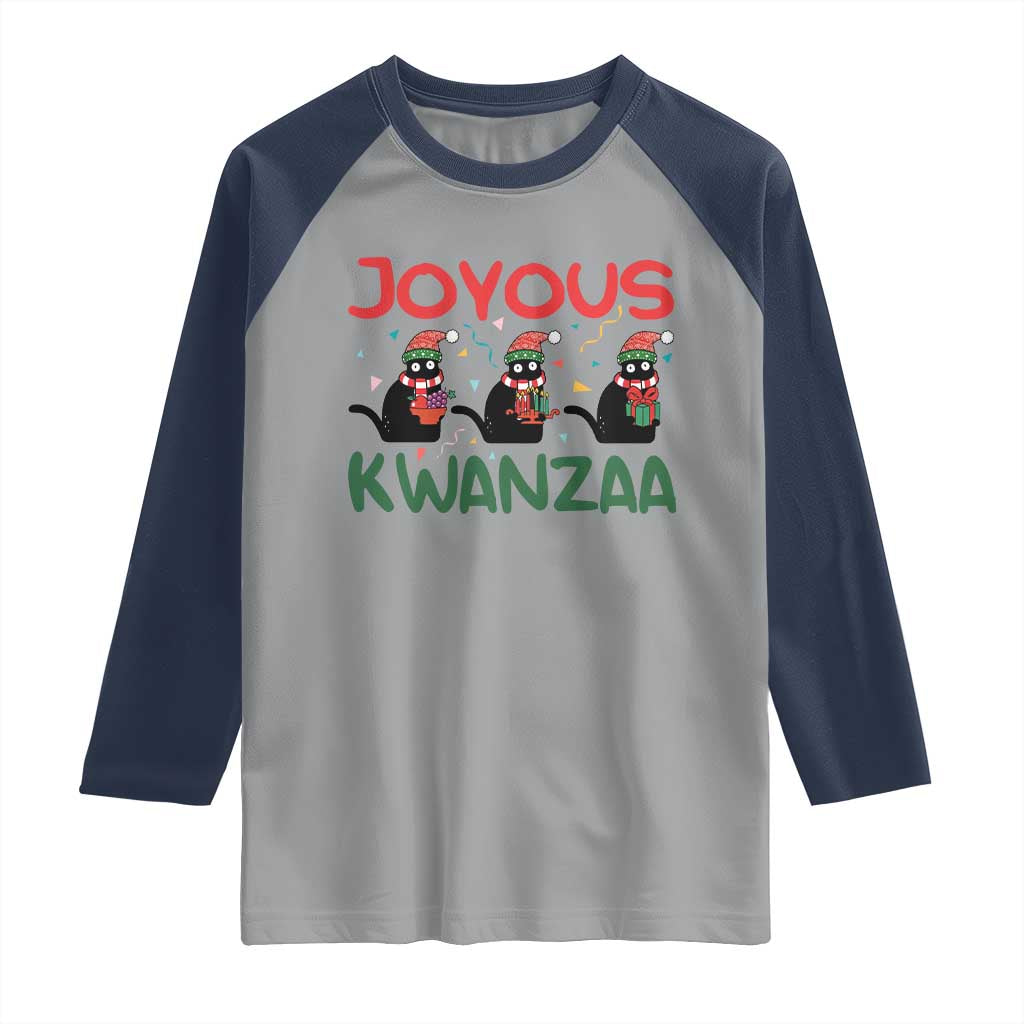 Joyous Kwanzaa Raglan Shirt Funny Cats With Kinara And Presents Cultural Pride Gift - Wonder Print Shop
