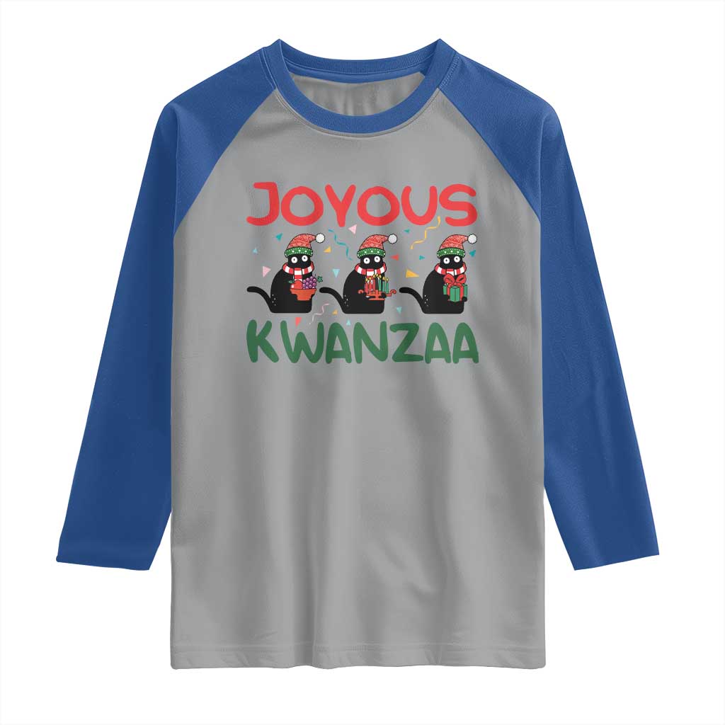 Joyous Kwanzaa Raglan Shirt Funny Cats With Kinara And Presents Cultural Pride Gift - Wonder Print Shop