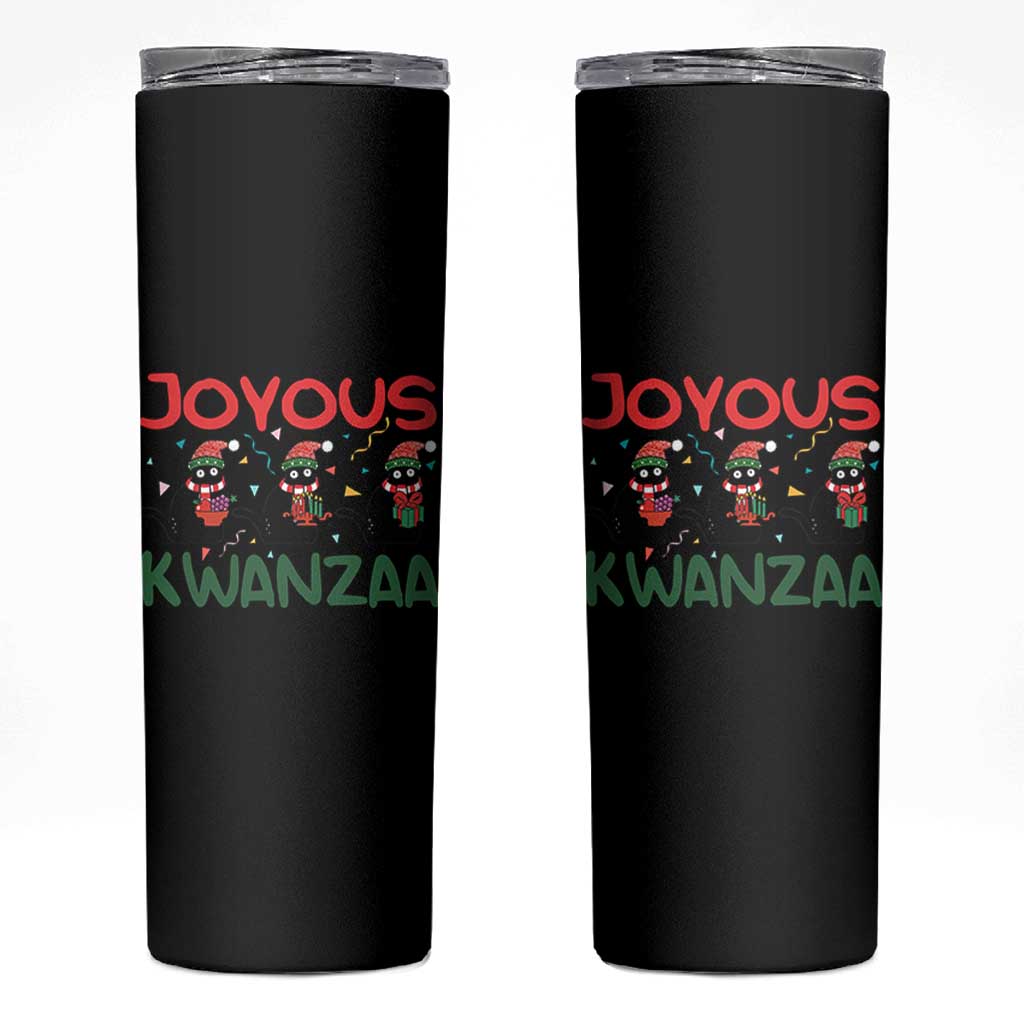 Joyous Kwanzaa Skinny Tumbler Funny Cats With Kinara And Presents Cultural Pride Gift - Wonder Print Shop