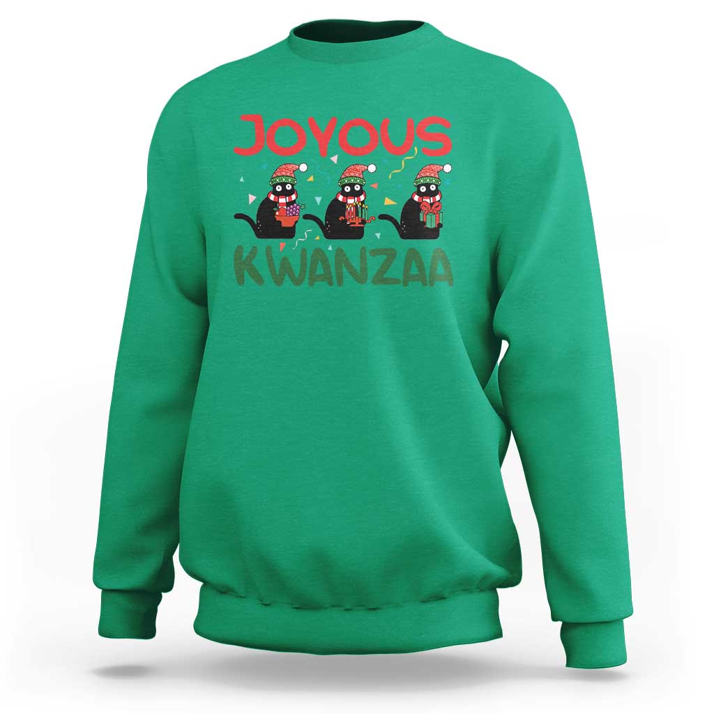 Joyous Kwanzaa Sweatshirt Funny Cats With Kinara And Presents Cultural Pride Gift - Wonder Print Shop