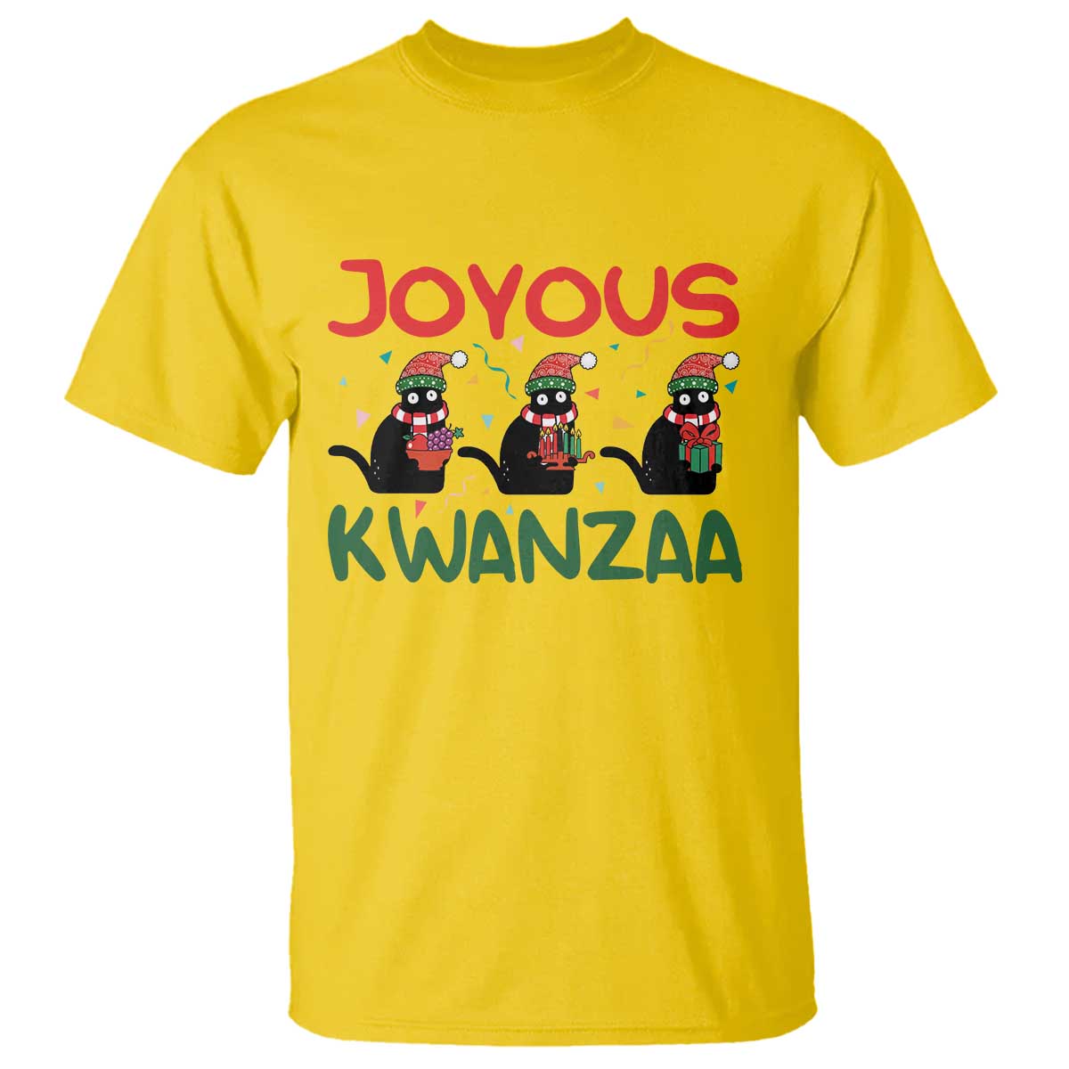 Joyous Kwanzaa T Shirt Funny Cats With Kinara And Presents Cultural Pride Gift - Wonder Print Shop