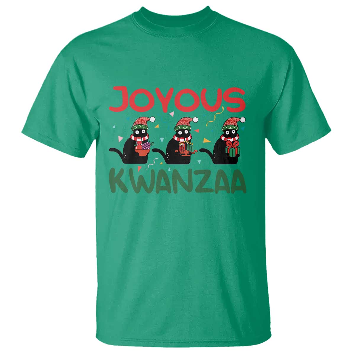 Joyous Kwanzaa T Shirt Funny Cats With Kinara And Presents Cultural Pride Gift - Wonder Print Shop