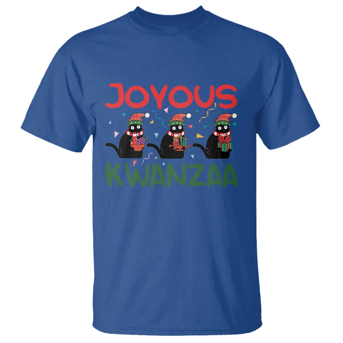 Joyous Kwanzaa T Shirt Funny Cats With Kinara And Presents Cultural Pride Gift - Wonder Print Shop