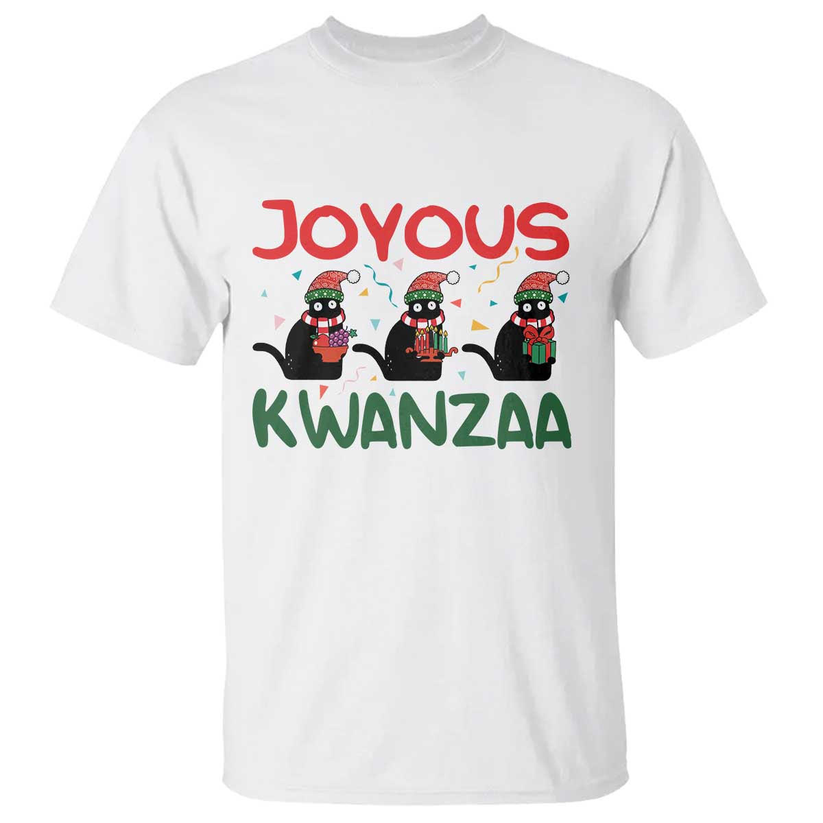 Joyous Kwanzaa T Shirt Funny Cats With Kinara And Presents Cultural Pride Gift - Wonder Print Shop