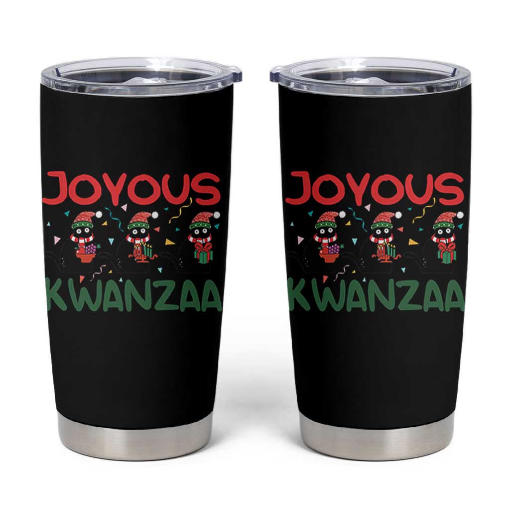 Joyous Kwanzaa Tumbler Cup Funny Cats With Kinara And Presents Cultural Pride Gift - Wonder Print Shop