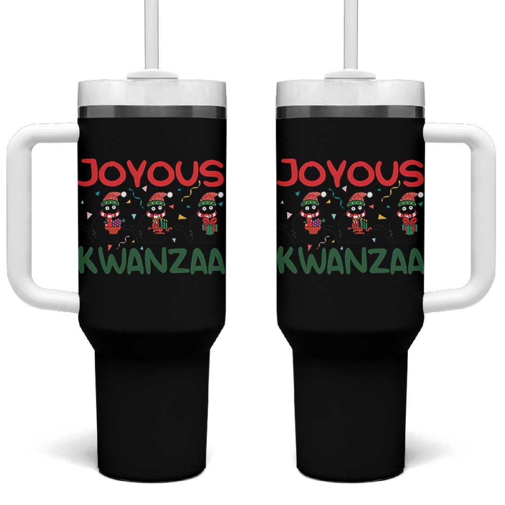 Joyous Kwanzaa Tumbler With Handle Funny Cats With Kinara And Presents Cultural Pride Gift - Wonder Print Shop
