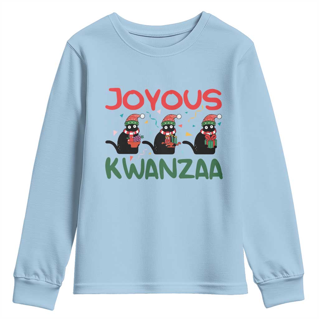 Joyous Kwanzaa Youth Sweatshirt Funny Cats With Kinara And Presents Cultural Pride Gift - Wonder Print Shop