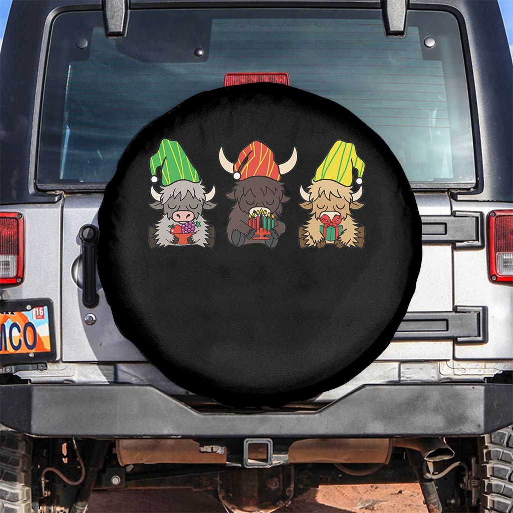 Funny Highland Cow With Kinara And Presents Cultural Pride Gift Spare Tire Cover - Wonder Print Shop