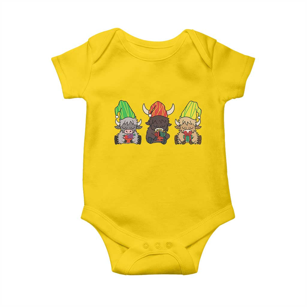 Funny Highland Cow With Kinara And Presents Cultural Pride Gift Baby Onesie - Wonder Print Shop
