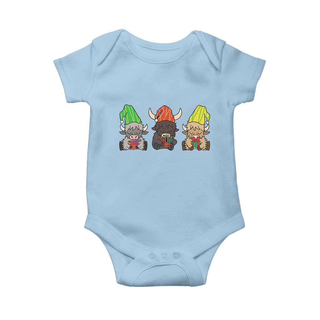 Funny Highland Cow With Kinara And Presents Cultural Pride Gift Baby Onesie - Wonder Print Shop