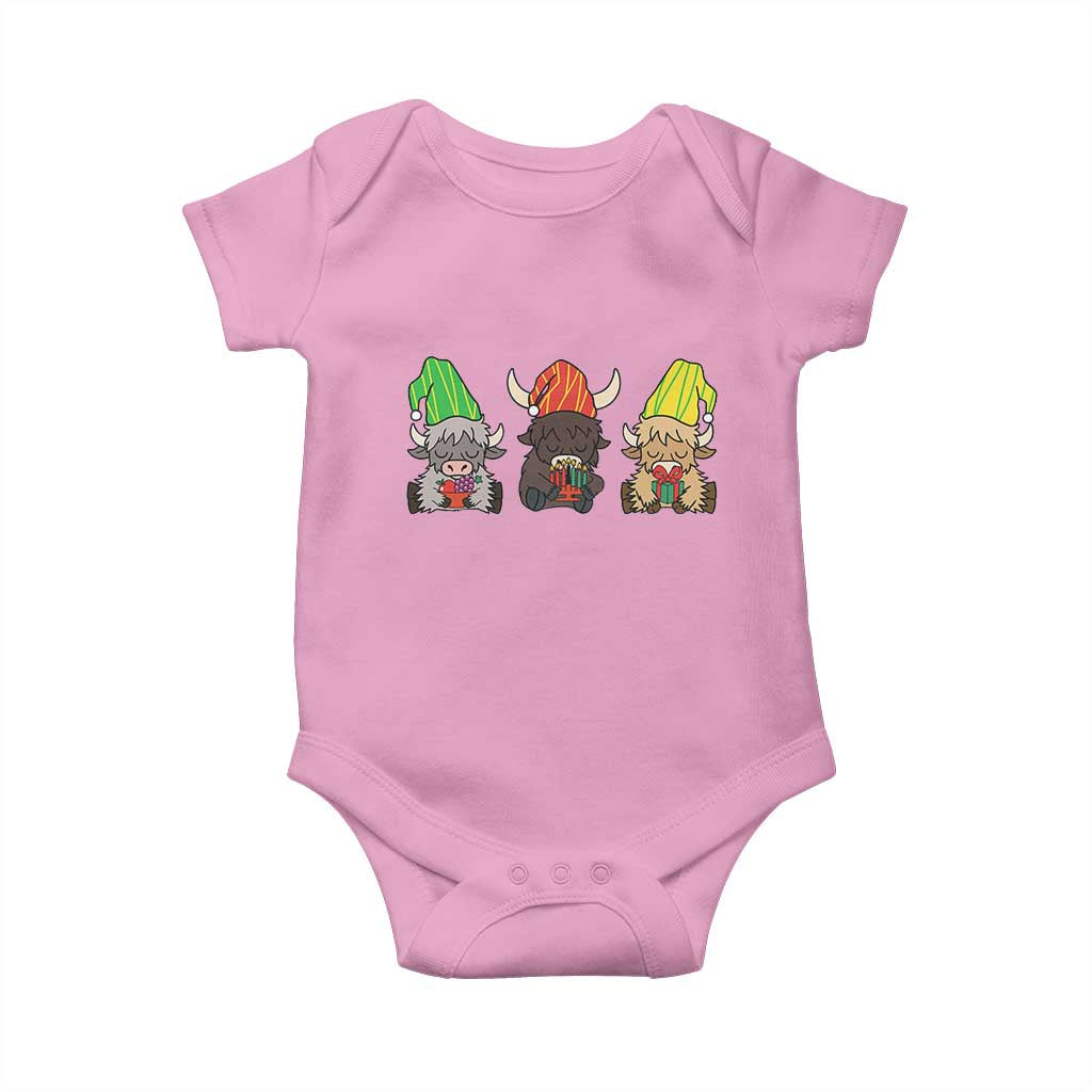 Funny Highland Cow With Kinara And Presents Cultural Pride Gift Baby Onesie - Wonder Print Shop