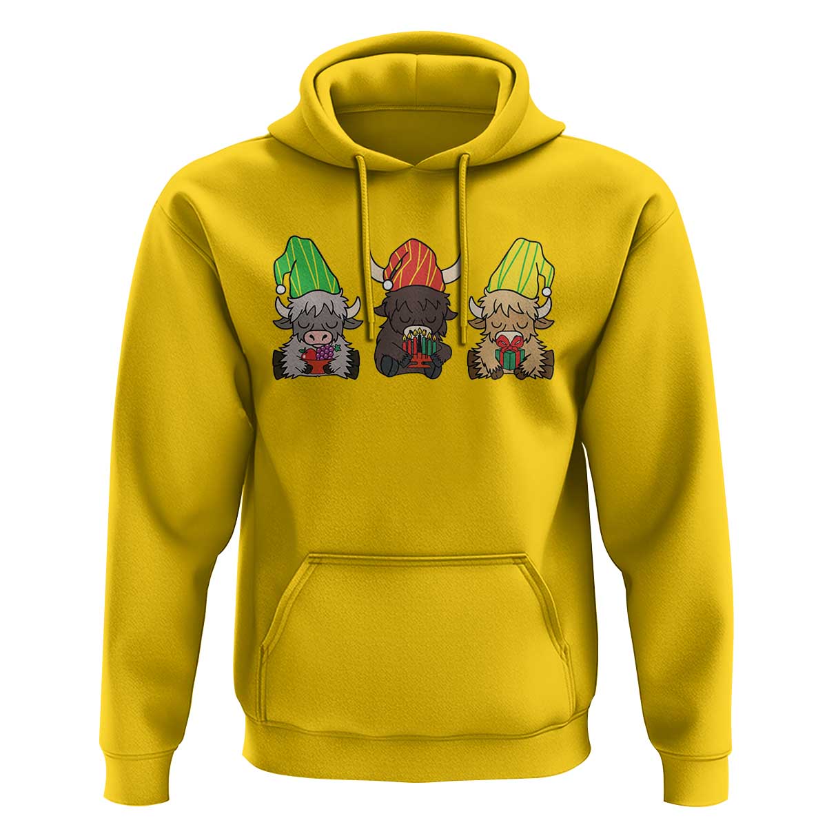 Funny Highland Cow With Kinara And Presents Cultural Pride Gift Hoodie - Wonder Print Shop