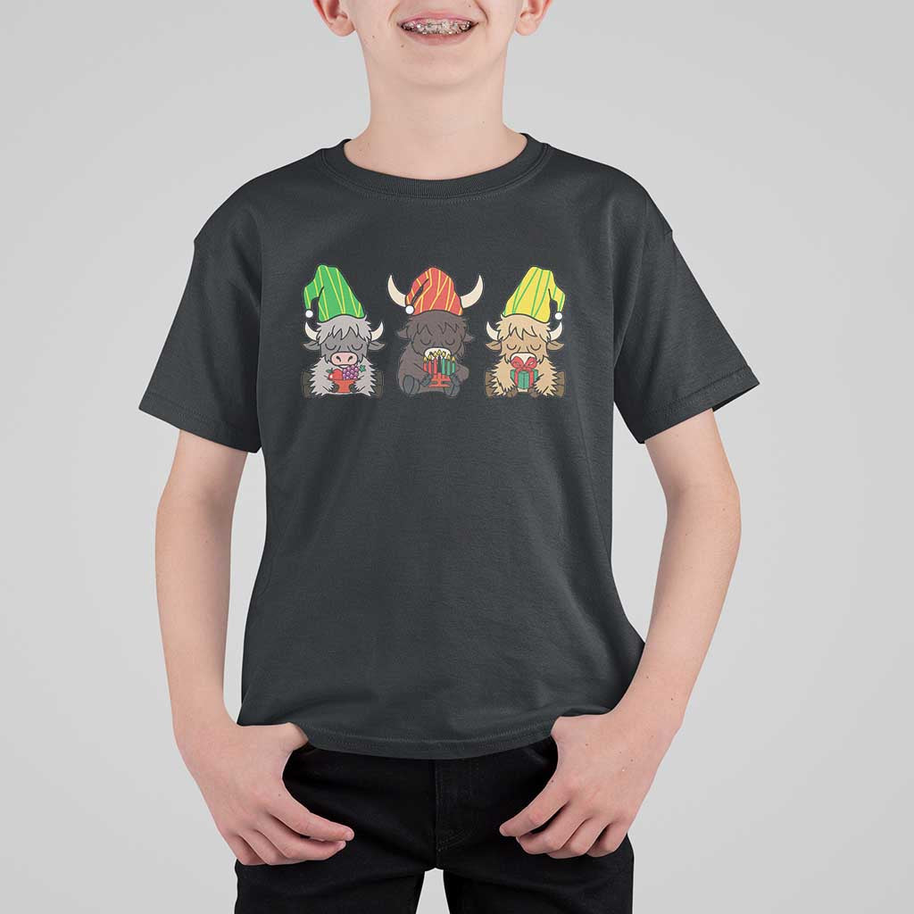 Funny Highland Cow With Kinara And Presents Cultural Pride Gift T Shirt For Kid - Wonder Print Shop