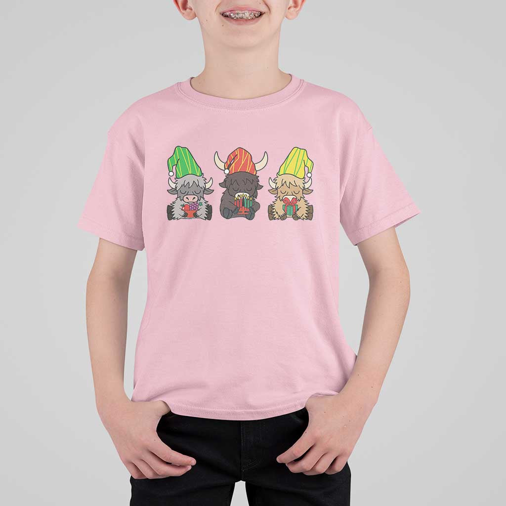 Funny Highland Cow With Kinara And Presents Cultural Pride Gift T Shirt For Kid - Wonder Print Shop