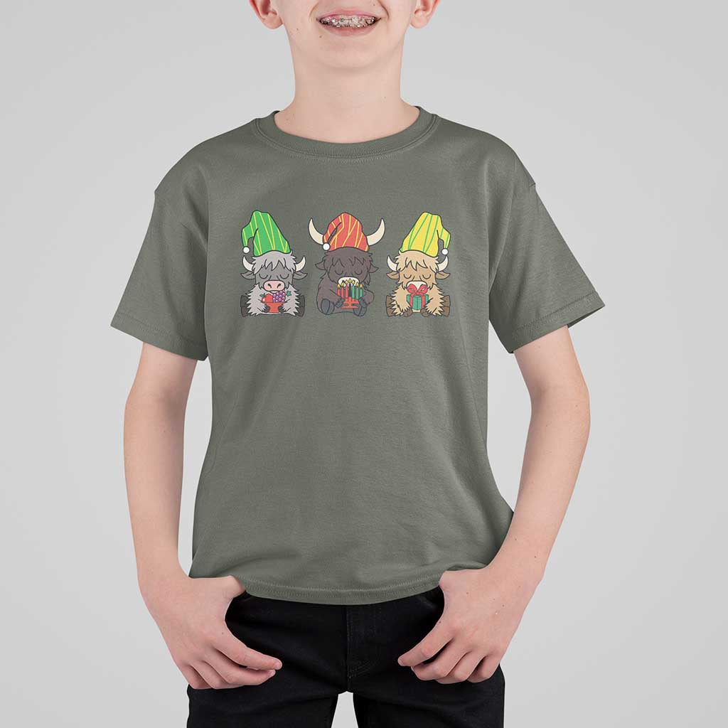 Funny Highland Cow With Kinara And Presents Cultural Pride Gift T Shirt For Kid - Wonder Print Shop