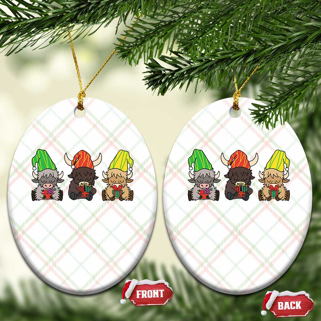 Funny Highland Cow With Kinara And Presents Cultural Pride Gift Ceramic Ornament - Wonder Print Shop