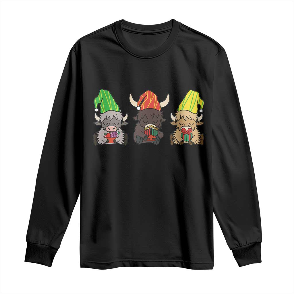 Funny Highland Cow With Kinara And Presents Cultural Pride Gift Long Sleeve Shirt - Wonder Print Shop