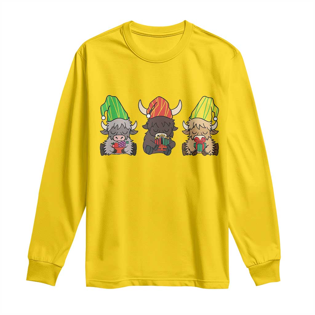 Funny Highland Cow With Kinara And Presents Cultural Pride Gift Long Sleeve Shirt - Wonder Print Shop