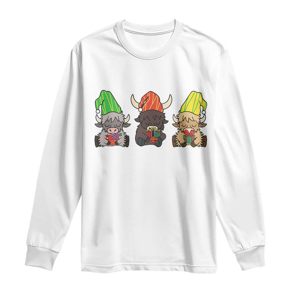 Funny Highland Cow With Kinara And Presents Cultural Pride Gift Long Sleeve Shirt - Wonder Print Shop