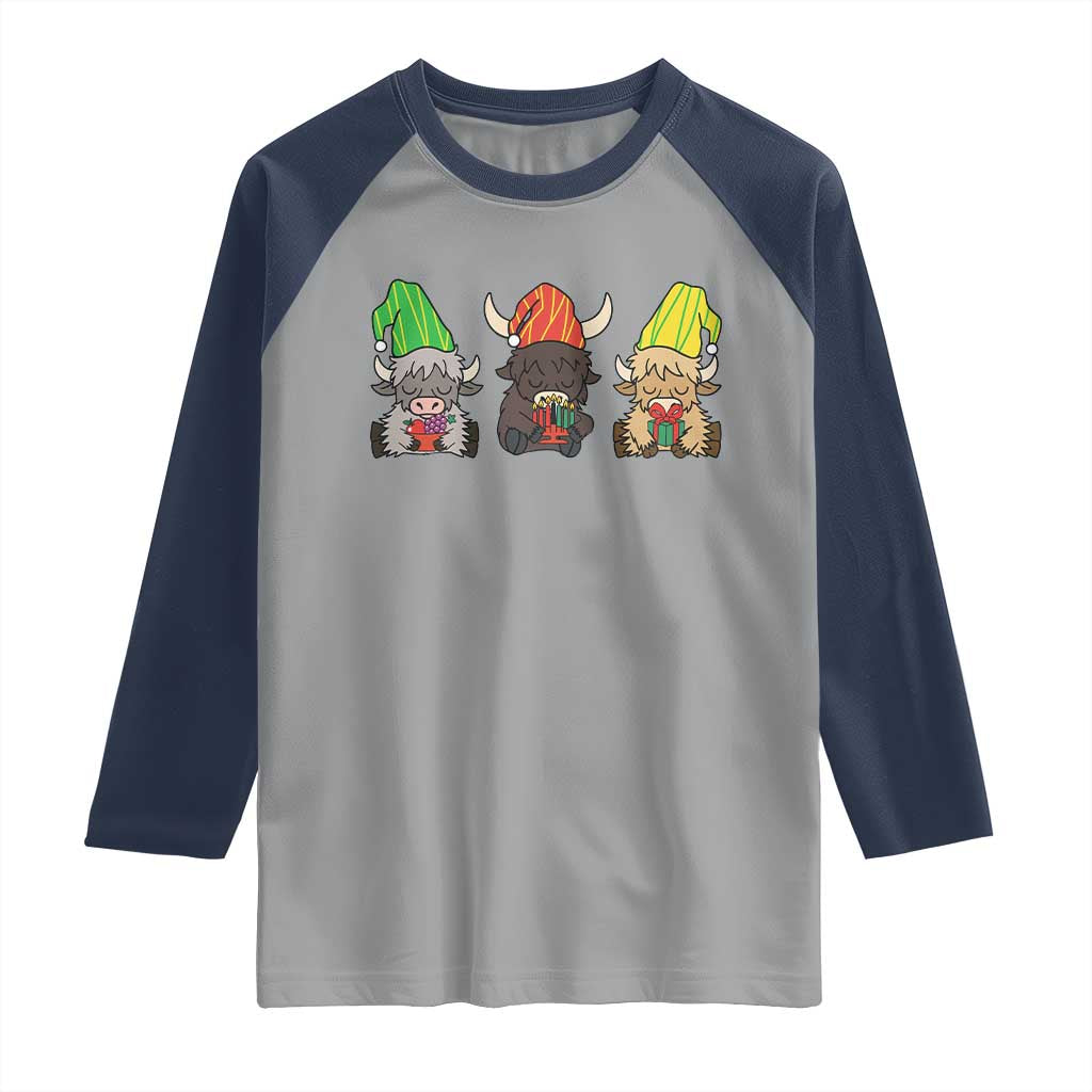 Funny Highland Cow With Kinara And Presents Cultural Pride Gift Raglan Shirt - Wonder Print Shop