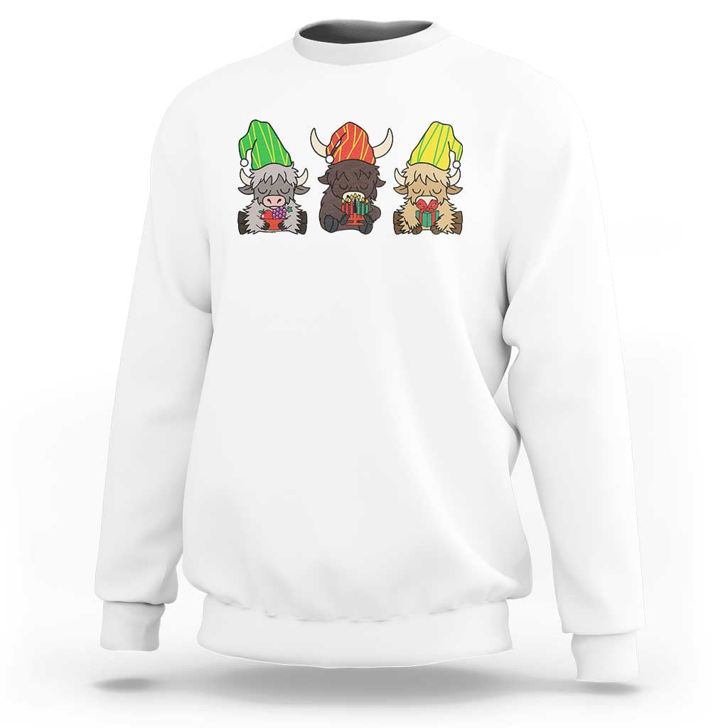 Funny Highland Cow With Kinara And Presents Cultural Pride Gift Sweatshirt - Wonder Print Shop