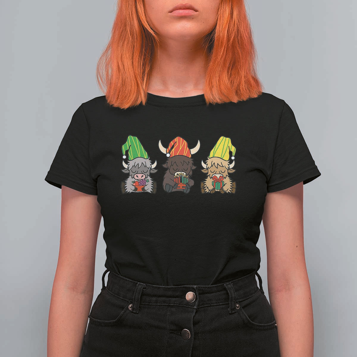 Funny Highland Cow With Kinara And Presents Cultural Pride Gift T Shirt For Women - Wonder Print Shop