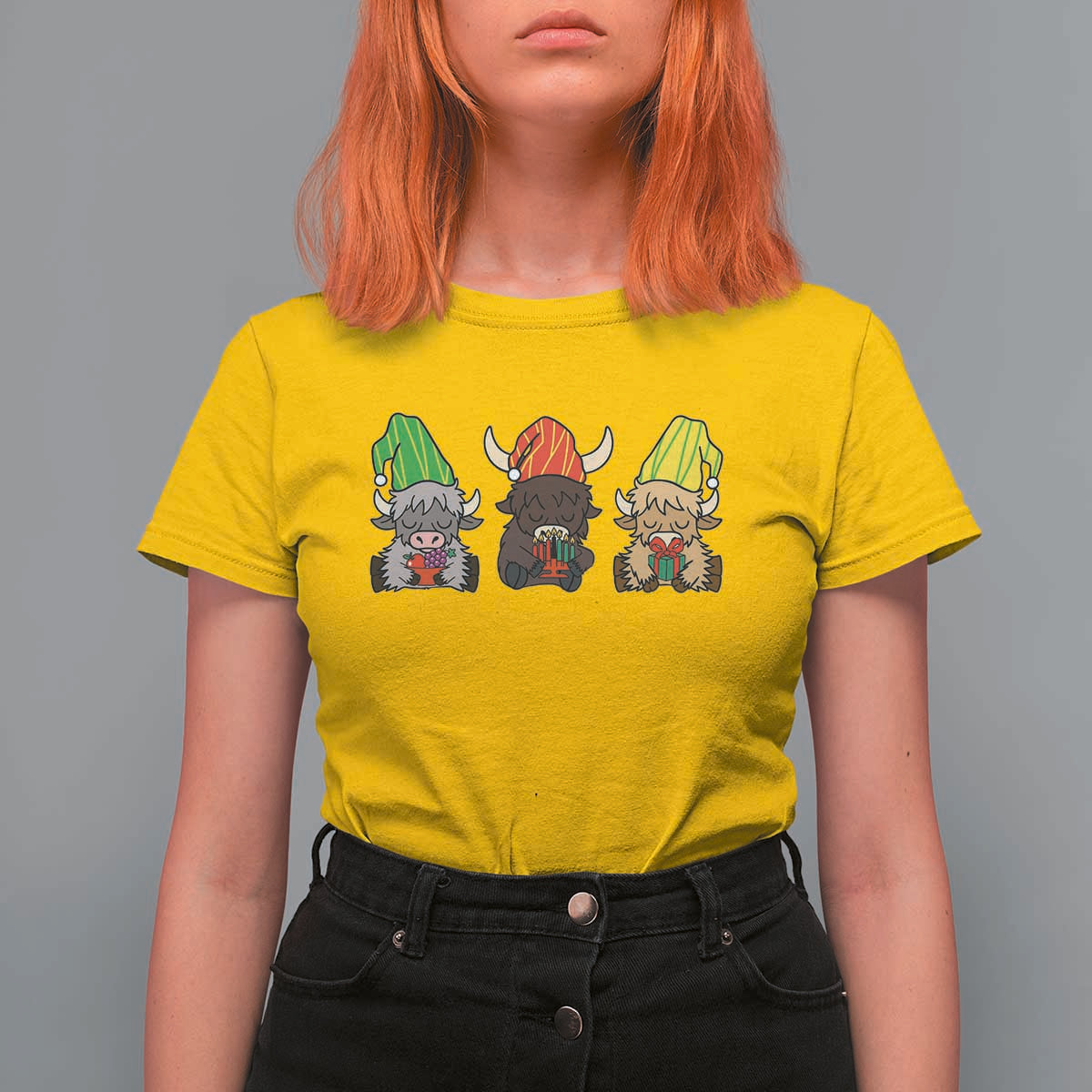 Funny Highland Cow With Kinara And Presents Cultural Pride Gift T Shirt For Women - Wonder Print Shop