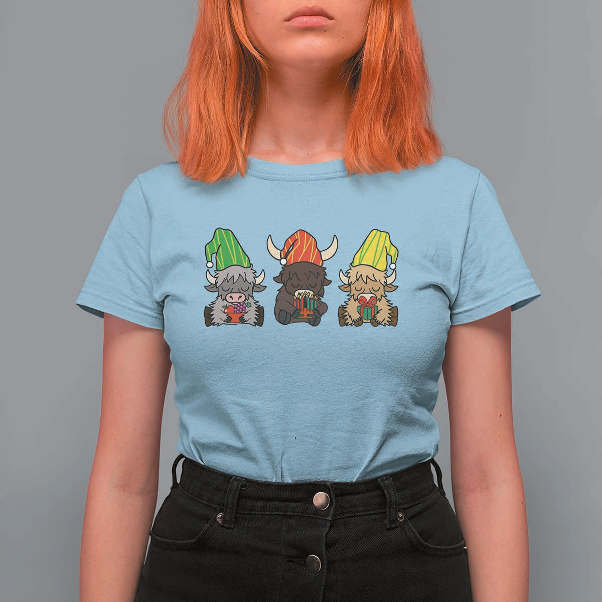 Funny Highland Cow With Kinara And Presents Cultural Pride Gift T Shirt For Women - Wonder Print Shop