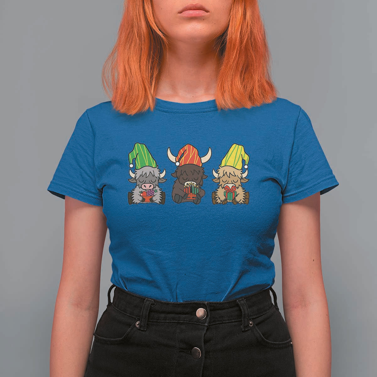 Funny Highland Cow With Kinara And Presents Cultural Pride Gift T Shirt For Women - Wonder Print Shop