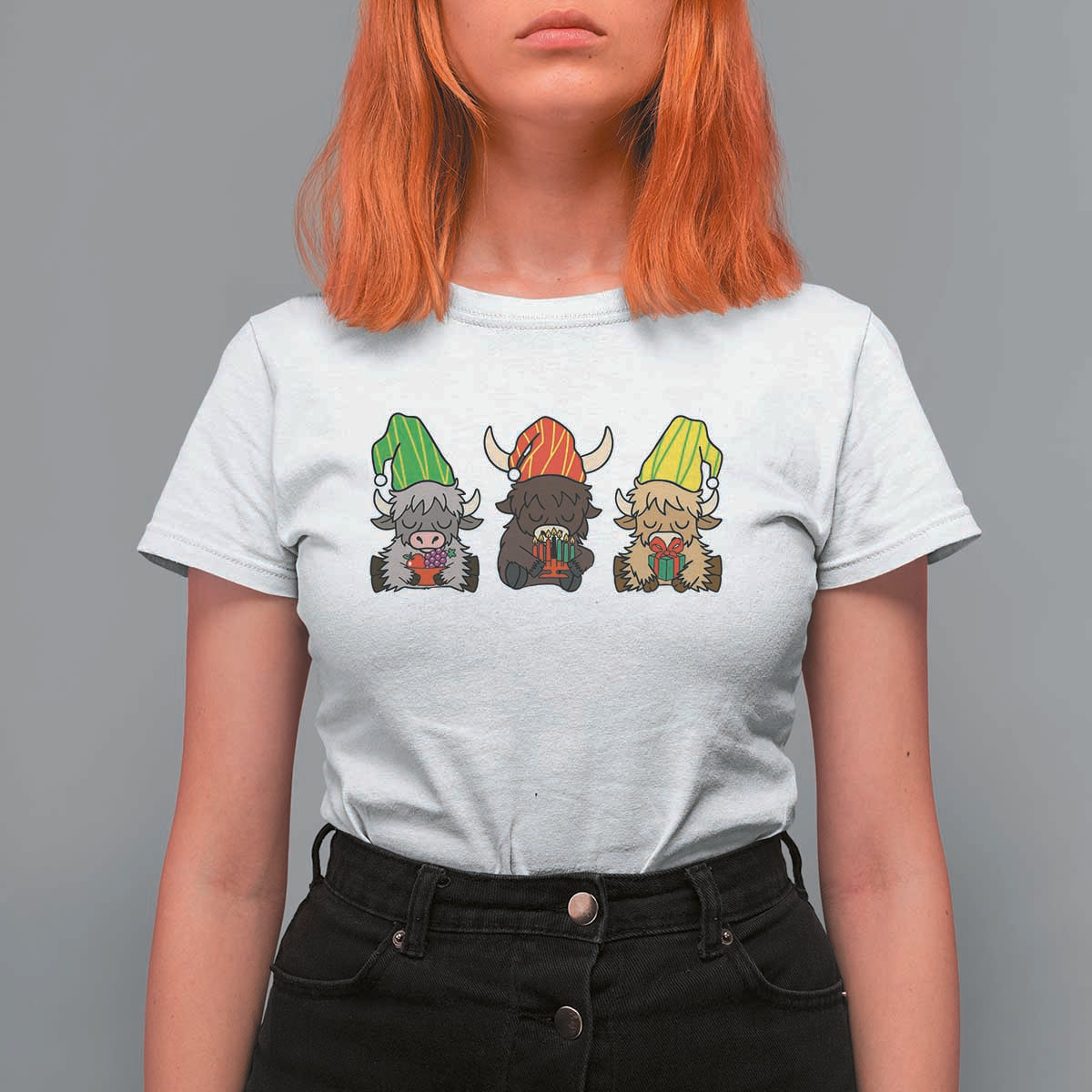 Funny Highland Cow With Kinara And Presents Cultural Pride Gift T Shirt For Women - Wonder Print Shop