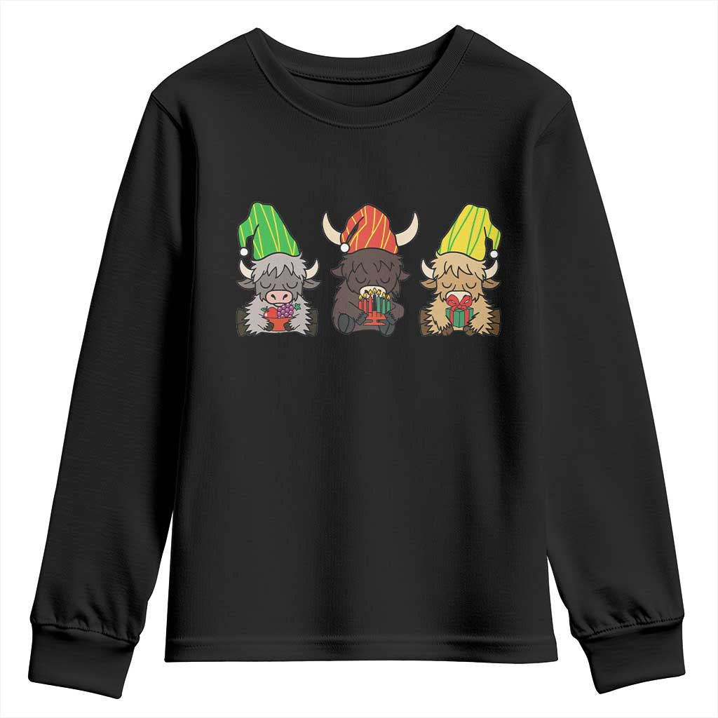 Funny Highland Cow With Kinara And Presents Cultural Pride Gift Youth Sweatshirt - Wonder Print Shop