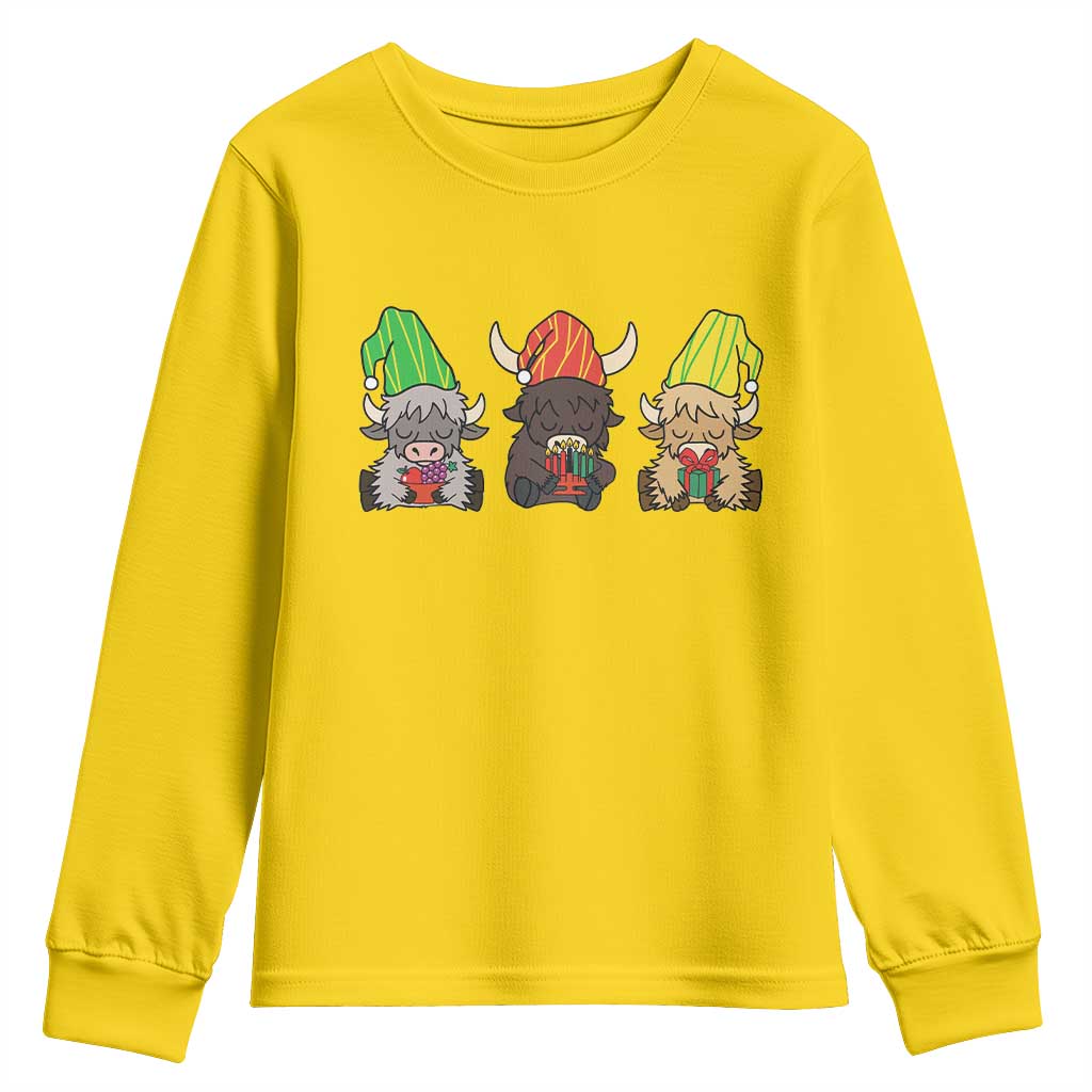 Funny Highland Cow With Kinara And Presents Cultural Pride Gift Youth Sweatshirt - Wonder Print Shop